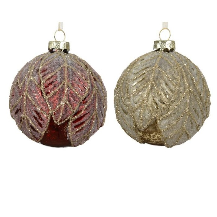 SFERA VETRO FOGLIA ORO ROSSO GLITTER D.8